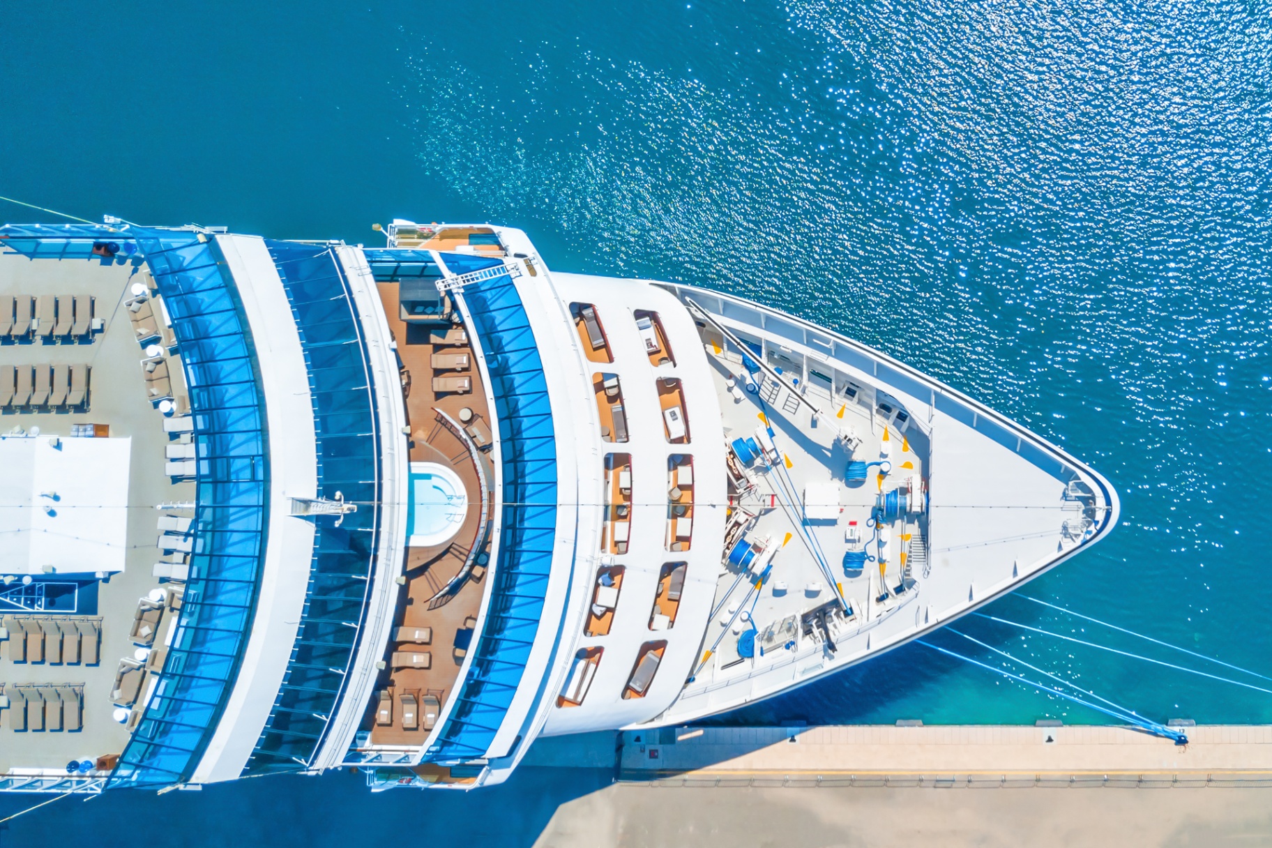 Aerial view of a cruise ship at the dock